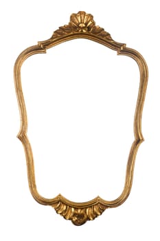 Isolated vintage golden wood frame with ornaments.