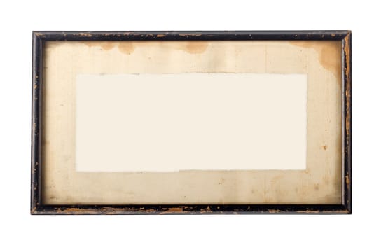 Vintage, black wooden frame with stained background paper.