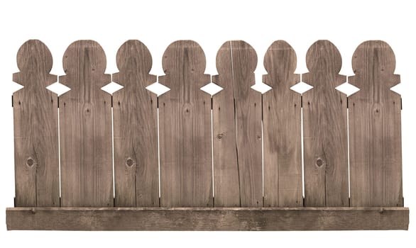 horizontal front view of a wooden fence isolated on white background