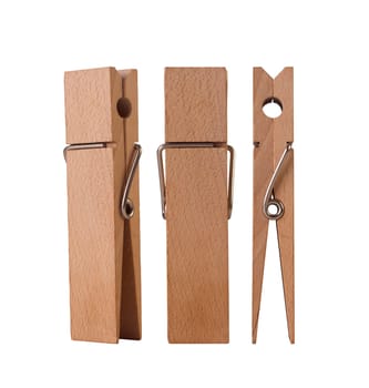 Wooden peg shot from different angles isolated on white background