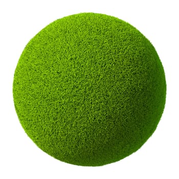 Green grass ball isolated on white background. 3d rendering