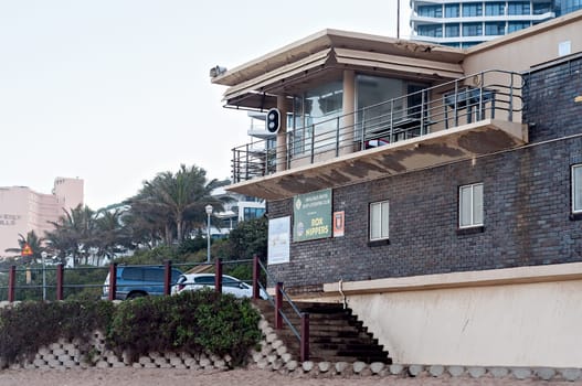 DURBAN, SOUTH AFRICA - JULY 09, 2016: The Grannies Pool lifesaver's station on the Umhlanga Rocks beach