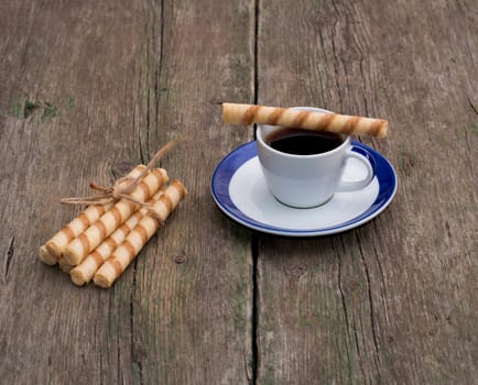 coffee and linking of tubular cookies, still life, subject drinks and sweets