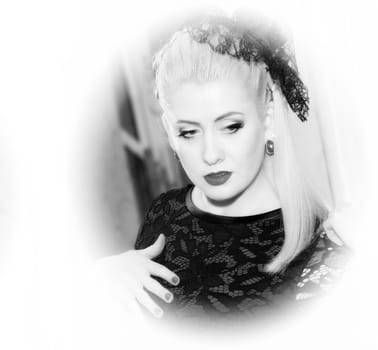 the black-and-white portert the beautiful woman in retro style, a subject beautiful women