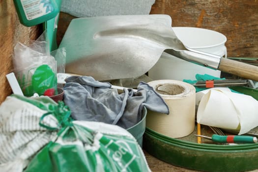Cluttered and Messy Storage of Garden Tools for Diy Projects.