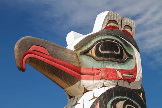Detail of Carved Totem Pole in Alaska.