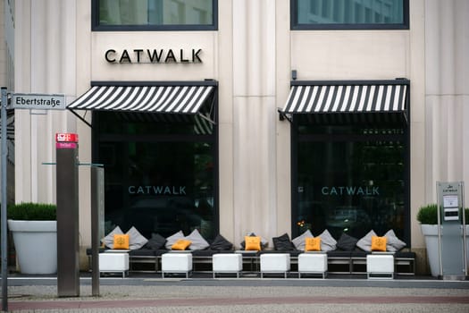 Berlin,Germany - June 21,2016: The outer seating area of the Catwalk Fashion Bar and Lounge at the Marriott Hotel at Potsdamer Platz on June 21,2016 in Berlin.