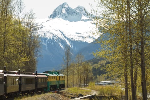 SKAGWAY, ALASKA, USA - MAY 14, 2011: Scenic Railroad on White Pass and Yukon Route in Skagway Alaska