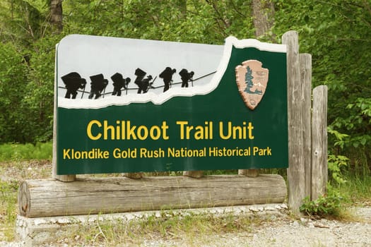 Welcome Sign at Entrance to Chilkoot Trail in Skagway Alaska. It Was a Major Access Route from the Coast to Yukon Goldfields in the Late 1890s.