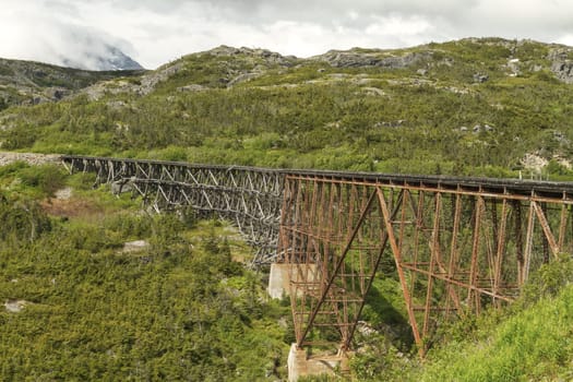 The White Pass and Yukon Route Railroad Bridge. The Railroad is Linking the Port of Skagway, Alaska, with Whitehorse, the Capital of Yukon.