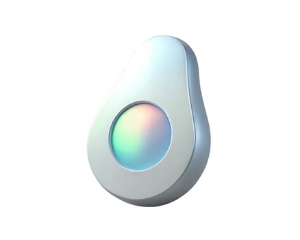 A sleek and modern holographic 3D icon of an avocado, featuring a smooth gradient and soft glowing light effects, isolated on white background, ideal for food, wellness, and health-related digital designs.