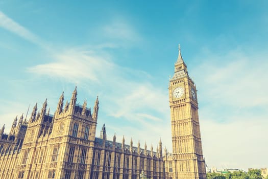 Big Ben Clock Tower and House of Parliament, London, England, UK, with vintage effect