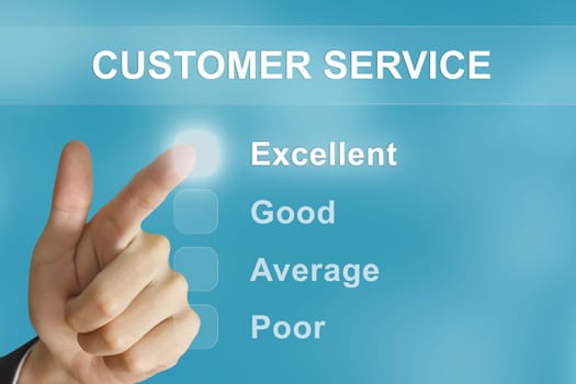business hand clicking customer service button on screen