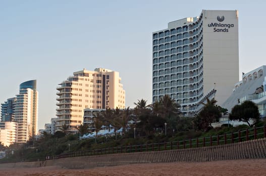 DURBAN, SOUTH AFRICA - July 11, 2016: Hotels and apartment buildings along the promenade at the Umhlanga Rocks beachfront
