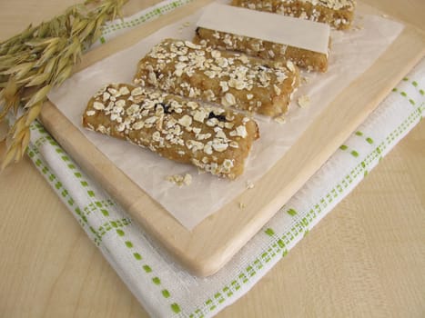 Homemade oat bars with nuts and raisins
