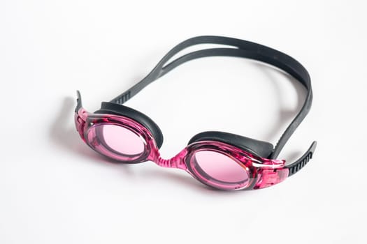 Pink swim goggles isolated on white background, stock photo