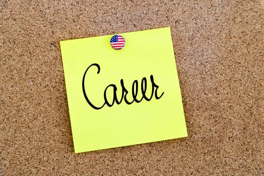 Written text Career over yellow paper note pinned on cork board