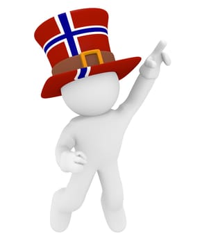 Jumping man with the flag of Norway on his hat