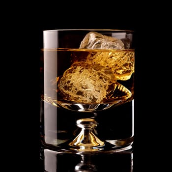 Glass of whiskey on a black background