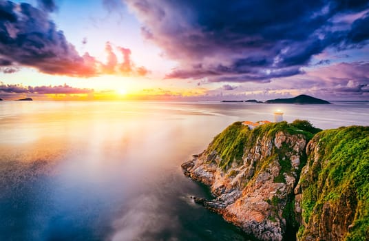 Hong Kong lighthouse during sunrise , Hok Tsui Cape D'Aguilar beautiful landscape