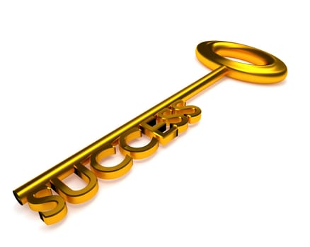 Golden key of success on a white background, 3d rendering