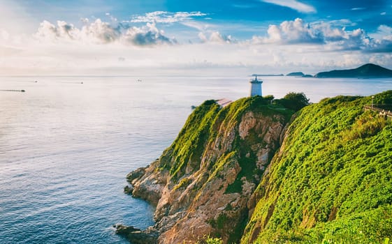 Hong Kong lighthouse during sunrise , Hok Tsui Cape D'Aguilar beautiful landscape