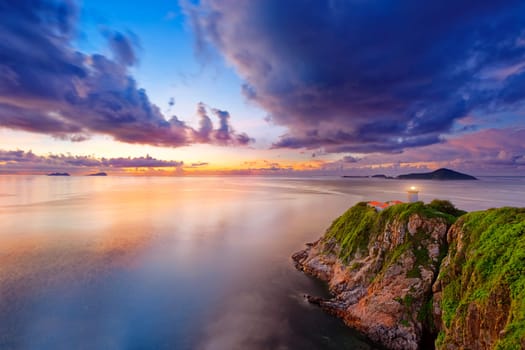 Hong Kong lighthouse during sunrise , Hok Tsui Cape D'Aguilar beautiful landscape