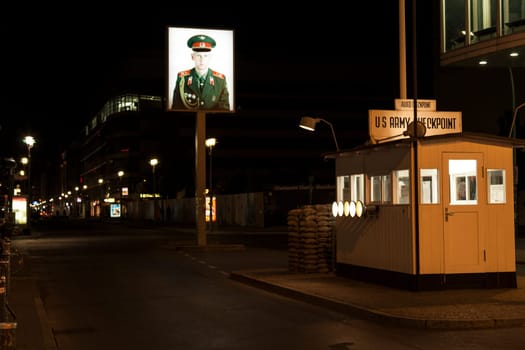 Checkpoint Charlie at night in Berlin