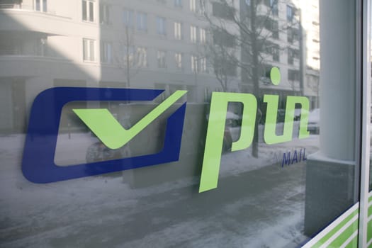 pin ag brand on window in berlin