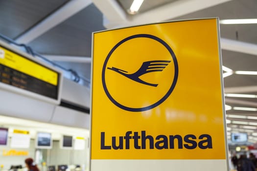 Lufthansa company logo at the airport