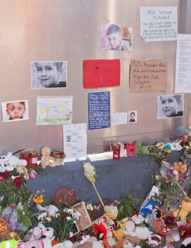 Commemoration of Elias and Mohamed at lageso,State Office for Health and Social Affairs,in Berlin,Turmstrasse,The 32-year-old Silvio S. (alleged perpetrator) is said to have kidnapped and killed Elias (6) from Potsdam and the refugee child Mohamed (4)