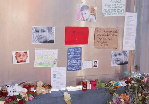 Commemoration of Elias and Mohamed at lageso,State Office for Health and Social Affairs,in Berlin,Turmstrasse,The 32-year-old Silvio S. (alleged perpetrator) is said to have kidnapped and killed Elias (6) from Potsdam and the refugee child Mohamed (4)