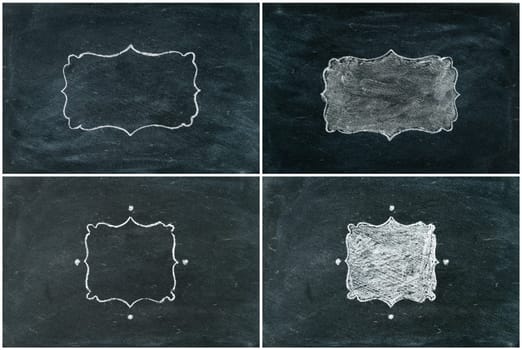 Photo Collage of Hand drawing chalk frames on blackboard