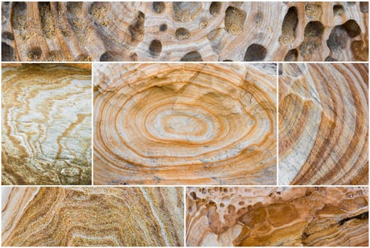 Photo Collage of various Australian rock formation background, sandstone texture with iron traces in australia, devonian stones