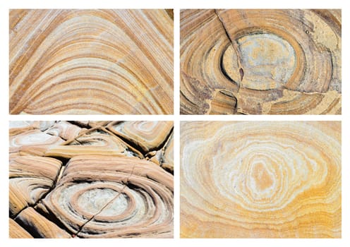 Photo Collage of various Australian rock formation background, sandstone texture with iron traces in australia, devonian stones