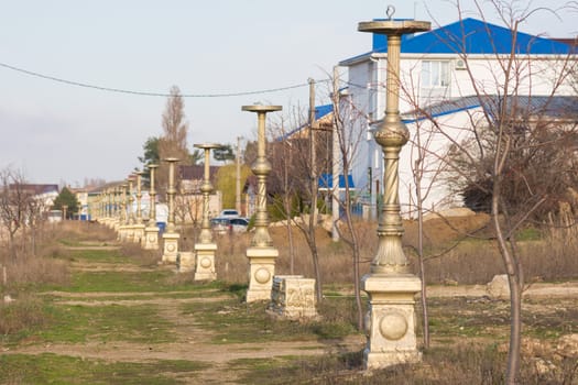 Abandoned building on the avenue of the world street in the resort village of Vityazevo, a suburb of Anapa