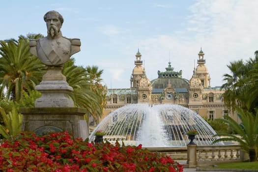 MONTE CARLO, MONACO - OCTOBER 2, 2010: Statue in Front of the World Famous Grand Casino of Monte Carlo in Monaco.