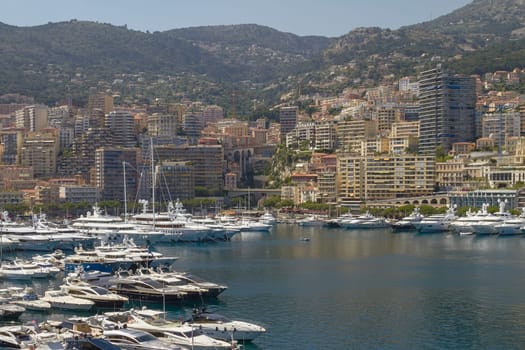 MONTE CARLO, MONACO - JUNE 4, 2010: View of Harbor, Yachts and Residential Areas in Monte Carlo Monaco.