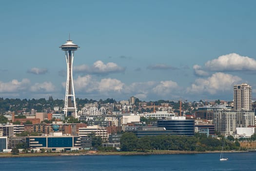 Skyline of Seattle and Space Needle Tower in Washington, United States.
