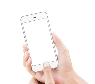 hand holding phone isolated with clipping path