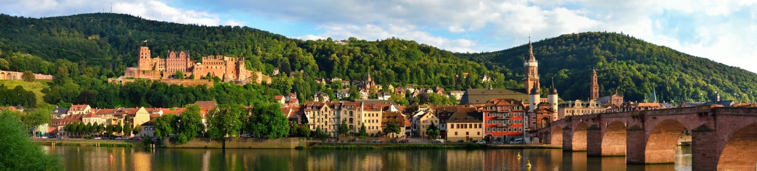Panorama of Heidelberg,Germany,showing the "Old Bridge"" and the Castle in the best daylight"