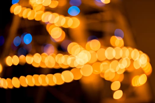 Abstract golden and blue background, circular bokeh, out of focus lights