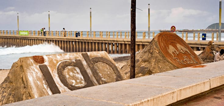 DURBAN, SOUTH AFRICA - AUGUST 17, 2015: Sand Sculptures near the pier at North Beach