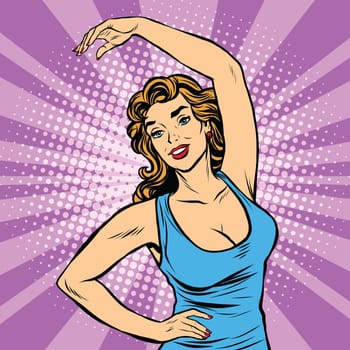 gymnastics girl fitness sport yoga pop art retro vector. Gymnastic exercise, athletic workout