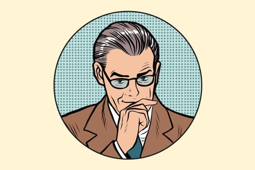 The thinker thinking man pose in the circle pop art retro vector