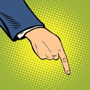 The hand points down pop art retro vector