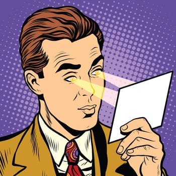 Retro pop art eye read rays superhero vector. The light from his eyes