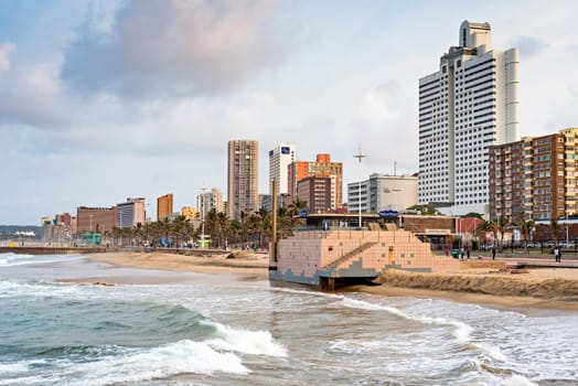 DURBAN, SOUTH AFRICA - AUGUST 17, 2015: The Golden Mile promenade from the pier at North Beach