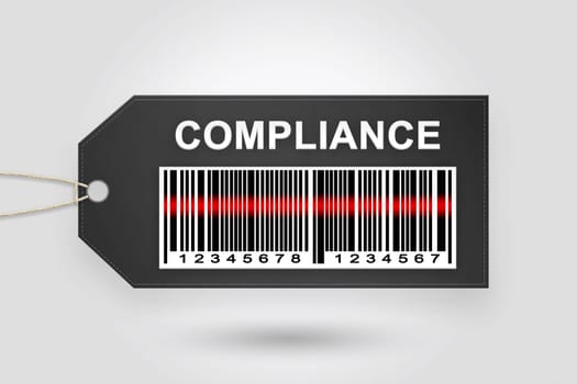 Compliance price tag with barcode and grey radial gradient background