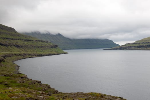 Typical landscape on the Faroe Islands, with Funningsfjordur the fjord on eysturoy